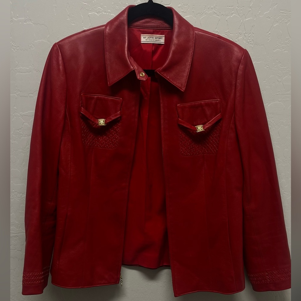 Rare Vintage St John by Marie Gray red leather jacket